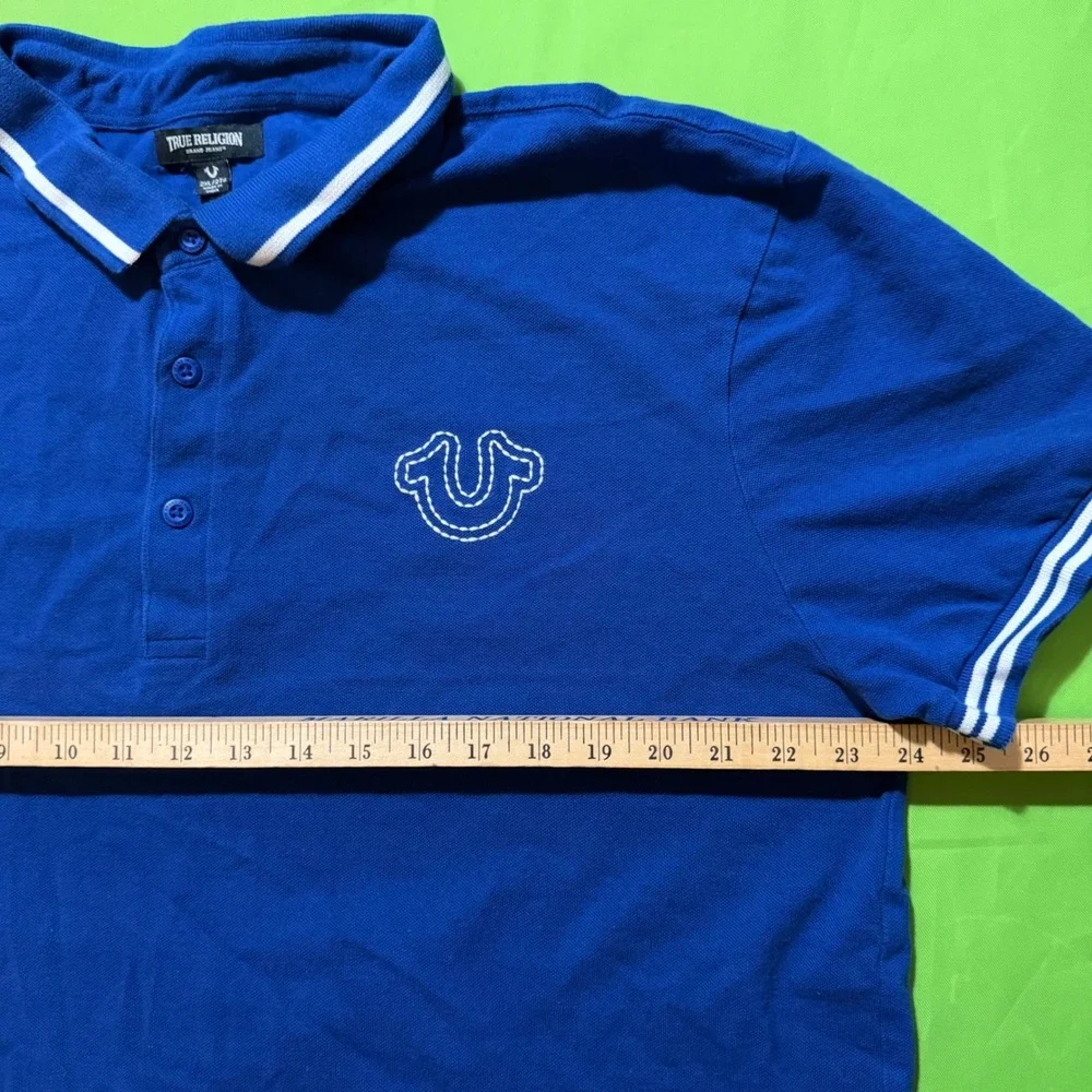 True Religion Mens Royal Blue Horseshoe Logo Polo Shirt XL